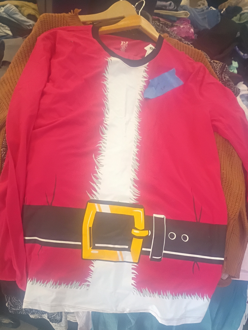 Place Red Santa Belt Adult Large Costume Top & Bottoms with Yellow Buckle